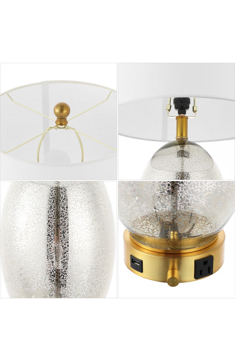 JONATHAN Y Reese 26.5" 1-Outlet Contemporary Style Iron/Glass LED Table Lamp with USB Charging Port, Alternate, color, Silver/Brass Gold