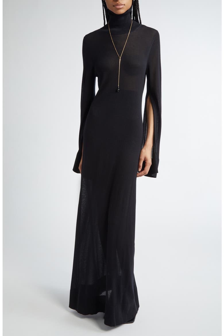 Slit Long Sleeve Jersey Dress, Main, color, BLACK