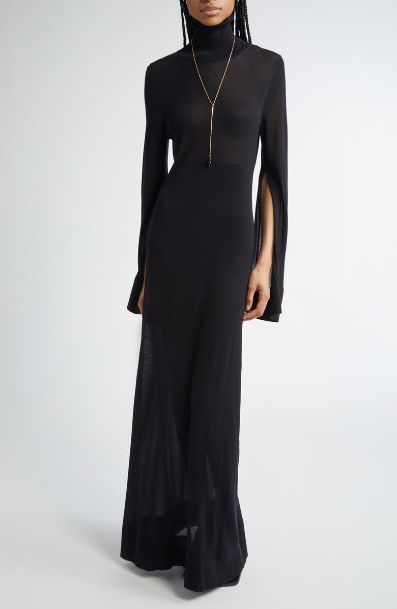 TOTEME Slit Long Sleeve Jersey Dress, Main, color, Black