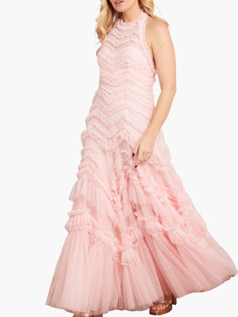 Elia Halter Neck Ruffle Tulle Maxi Gown