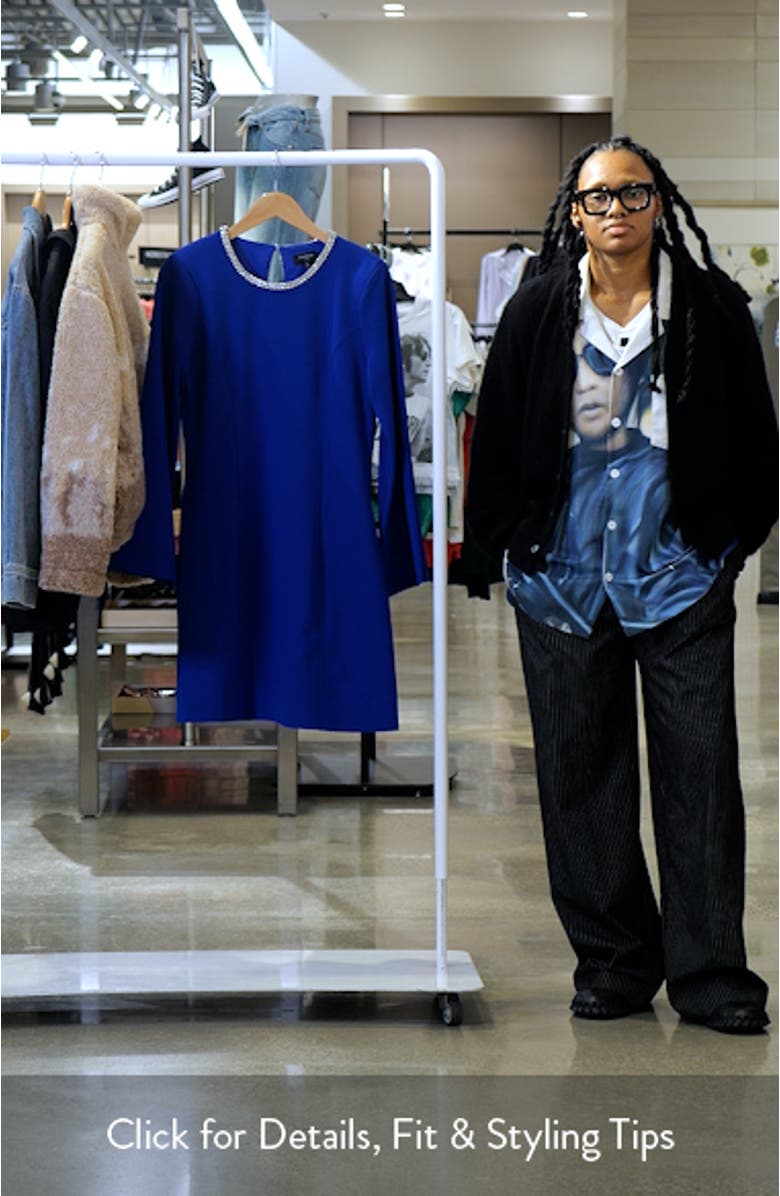 Rhinestone Trim Long Sleeve Sheath Dress, sales video thumbnail