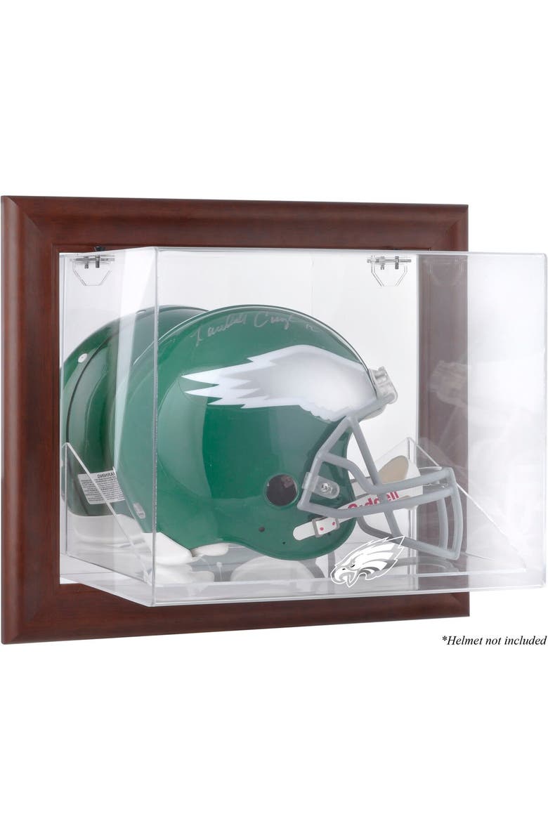 FANATICS AUTHENTIC Philadelphia Eagles Brown Framed Wall-Mountable Logo Helmet Case, Main, color, 