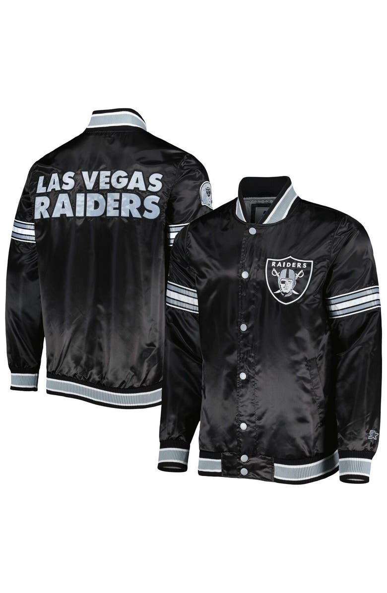 STARTER Men's Starter Black Las Vegas Raiders Midfield Satin Full-Snap Varsity Jacket, Main, color, 