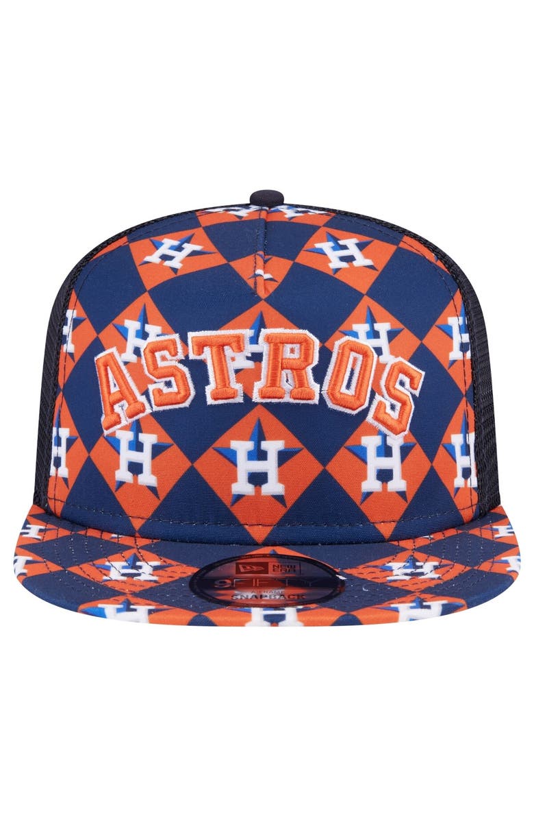 New Era Men's New Era Navy Houston Astros Seeing Diamonds A-Frame Trucker 9FIFTY Snapback Hat, Alternate, color, Navy
