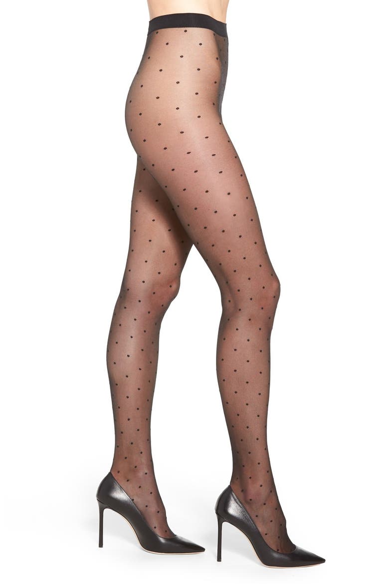 Polka Dot Tights, Main, color, BLACK