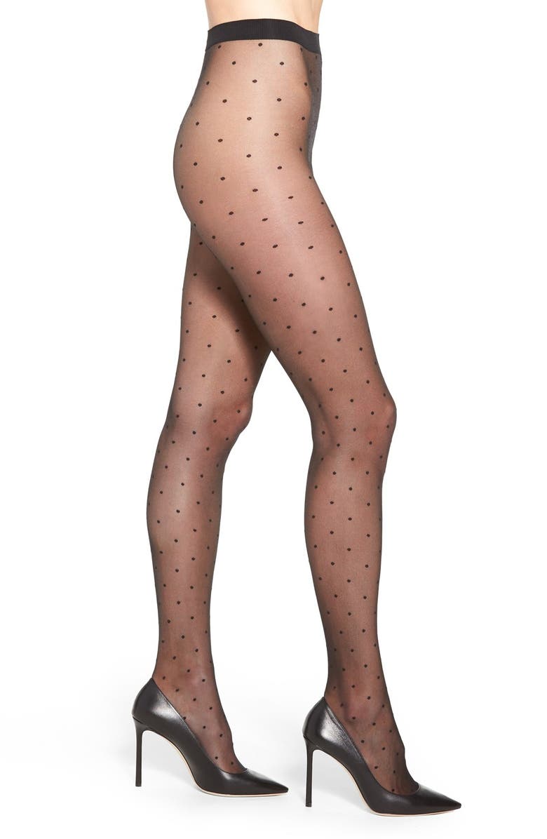 Falke Polka Dot Tights, Main, color, Black