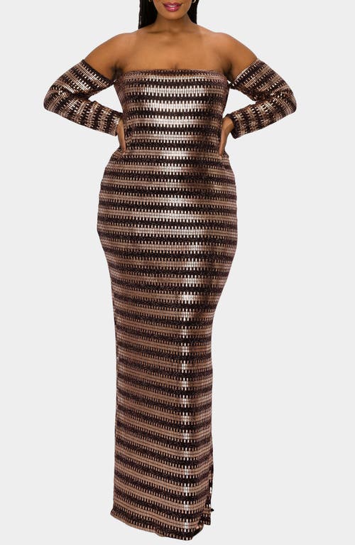 L I V D Temptations Sequin Off The Shoulder Long Sleeve Maxi Dress In Multi