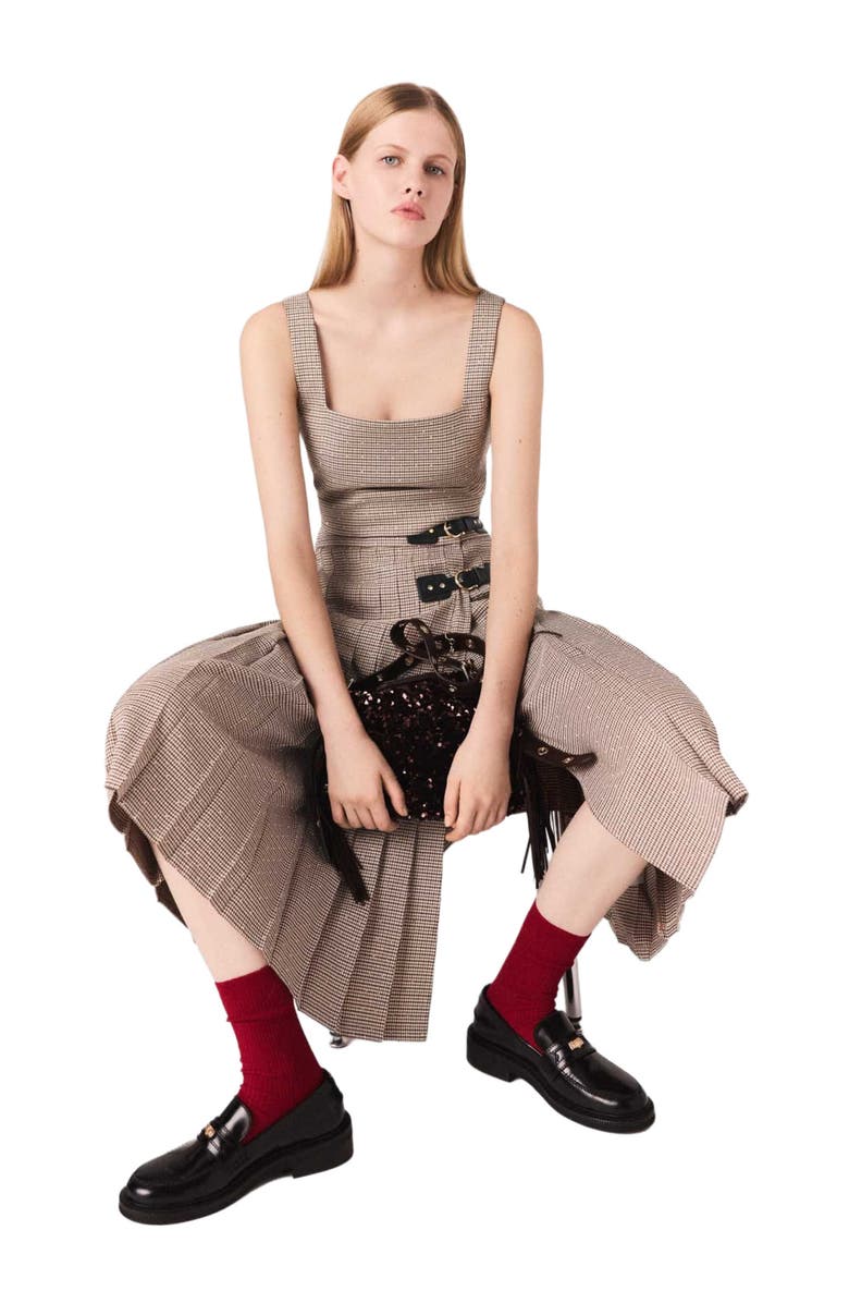 maje Checked diamanté strappy top, Alternate, color, Brown