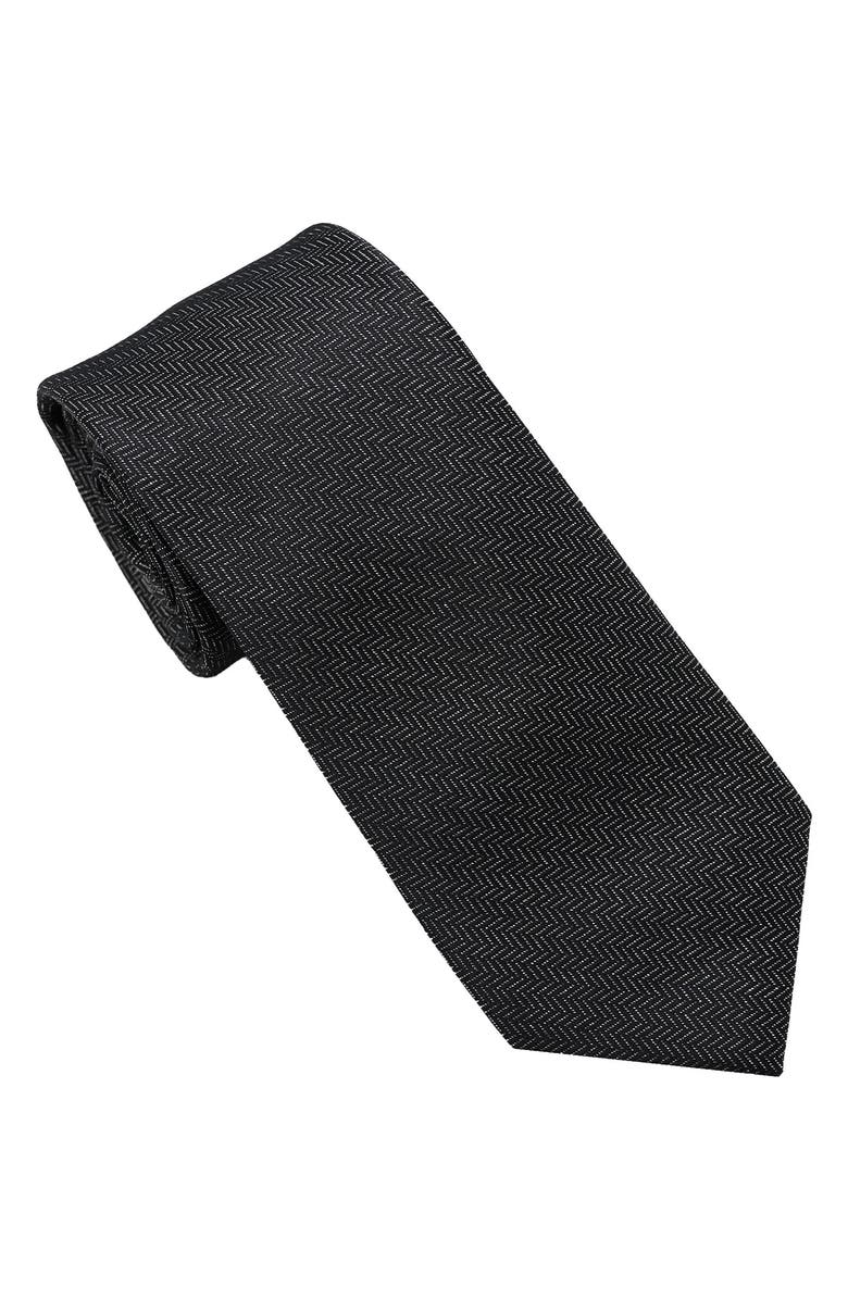 KARL LAGERFELD PARIS Herringbone Print Tie, Main, color, Black/Silver