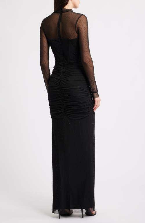 Black Halo Lexington Rhinestone Detail Long Sleeve Mesh Column Gown In Black
