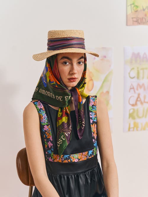 Lost Pattern Nyc "frida's Garden" Straw Hat With Ribbon Band In Neutral