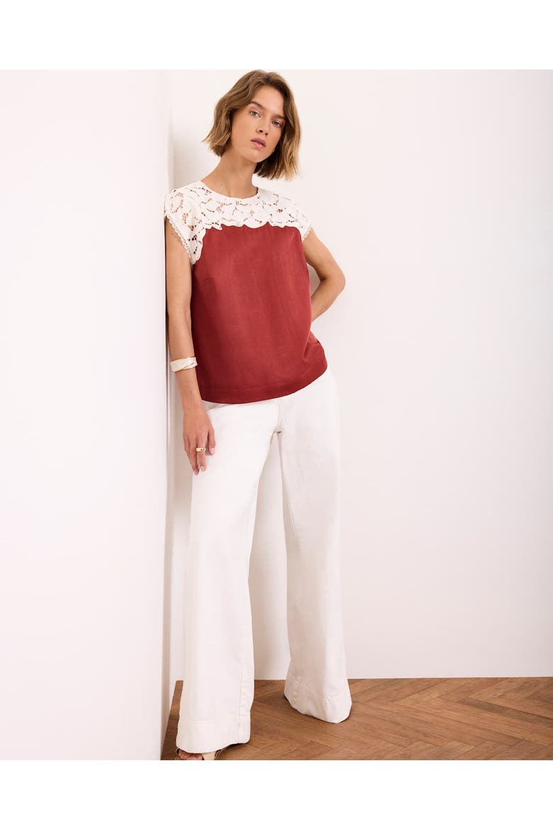 Satin Lace Top, Alternate, color, Red
