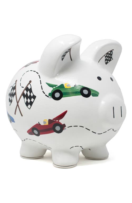 Child To Cherish Vroom Race Car Ceramic Piggy Bank In White
