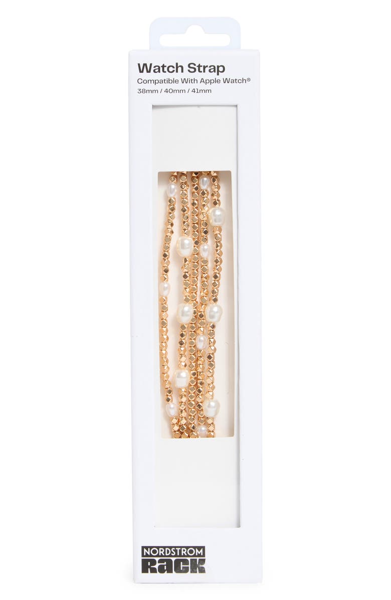 NORDSTROM RACK Embellished Beaded Apple Watch<sup>®</sup> Watchband, Alternate, color, White- Gold