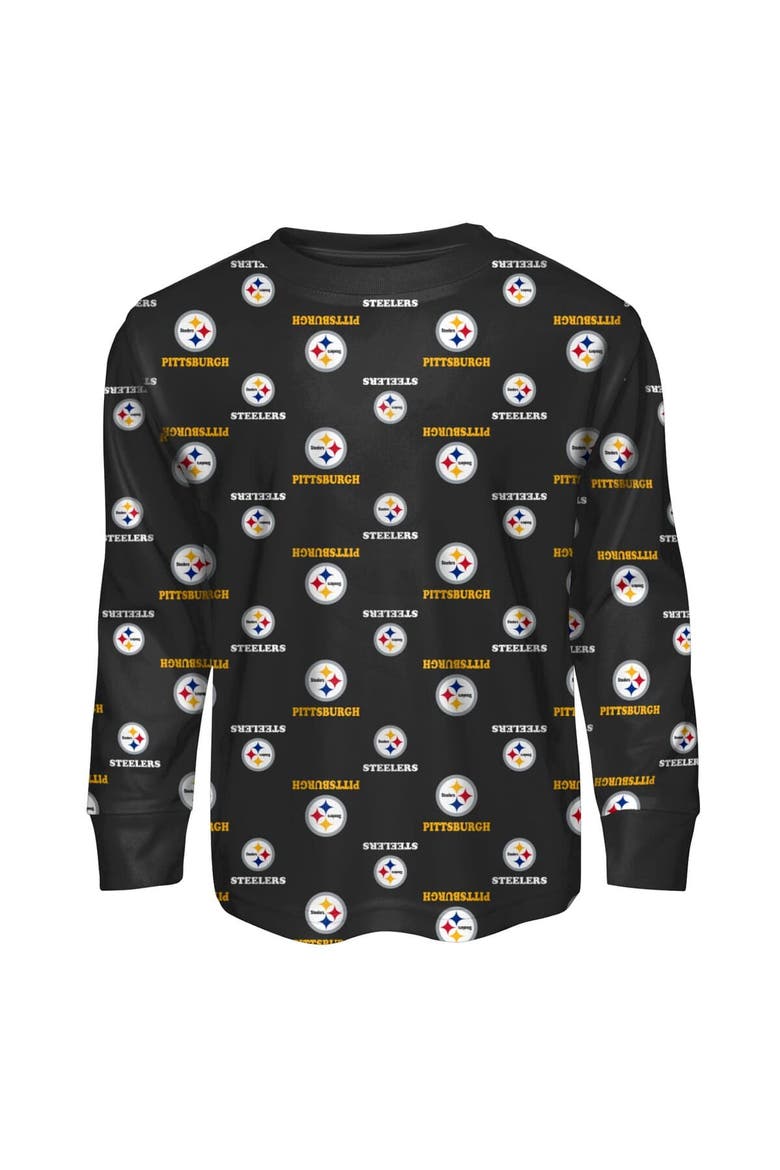 Toddler Outerstuff Black Pittsburgh Steelers All-Over-Print Long Sleeve T-Shirt and Pants Sleep Set, Alternate, color, Black
