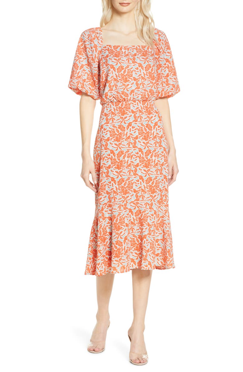 Chelsea28 Floral Print Blouson Midi Dress, Main, color, 