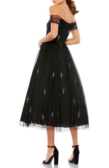 Off The Shoulder Embellished Tulle Cocktail Dress