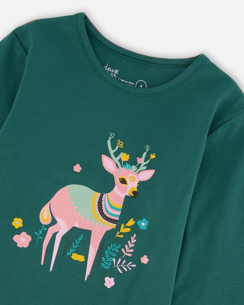 Deux Par Deux Girl Organic Cotton Long Sleeve T-shirt In Green
