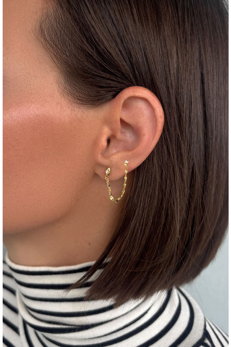 14k Gold Plated Double Piercing Chain Earrings, Alternate, color, GOLD