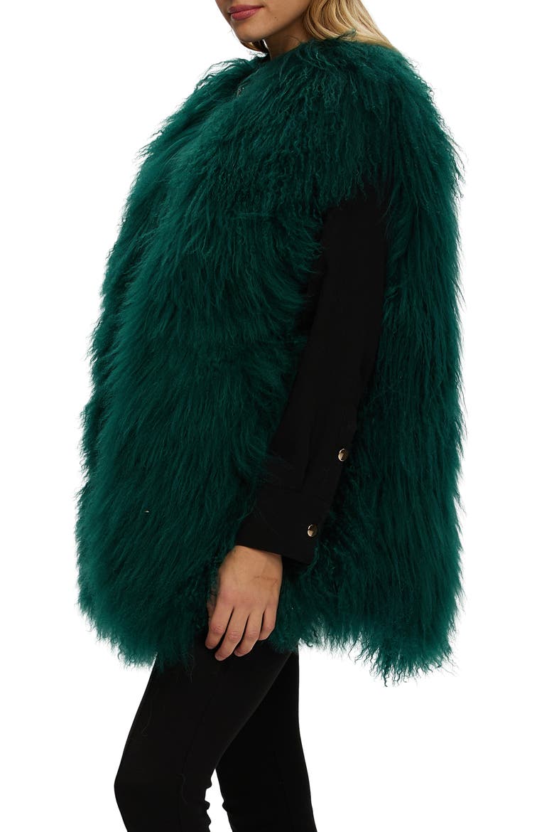 Genuine Shearling Zip Long Vest, Alternate, color, FOREST GREEN