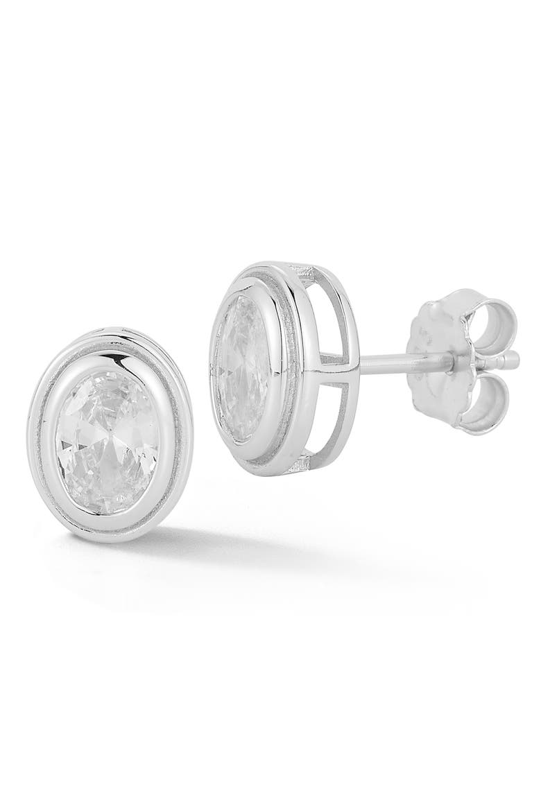Cubic Zirconia Bezel Set Oval Stud Earrings, Main, color, SILVER