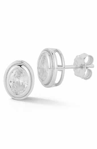 Cubic Zirconia Bezel Set Oval Stud Earrings