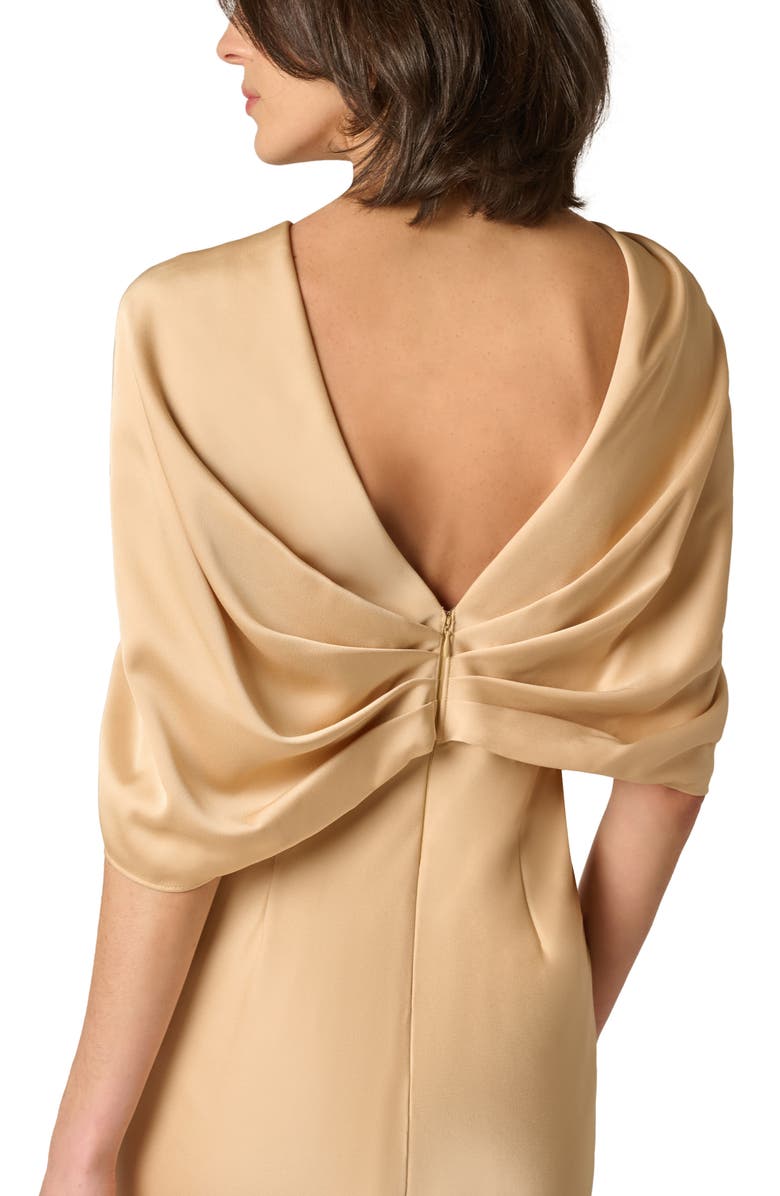 Aidan Mattox Cape Sleeve Satin Gown, Alternate, color, Champagne