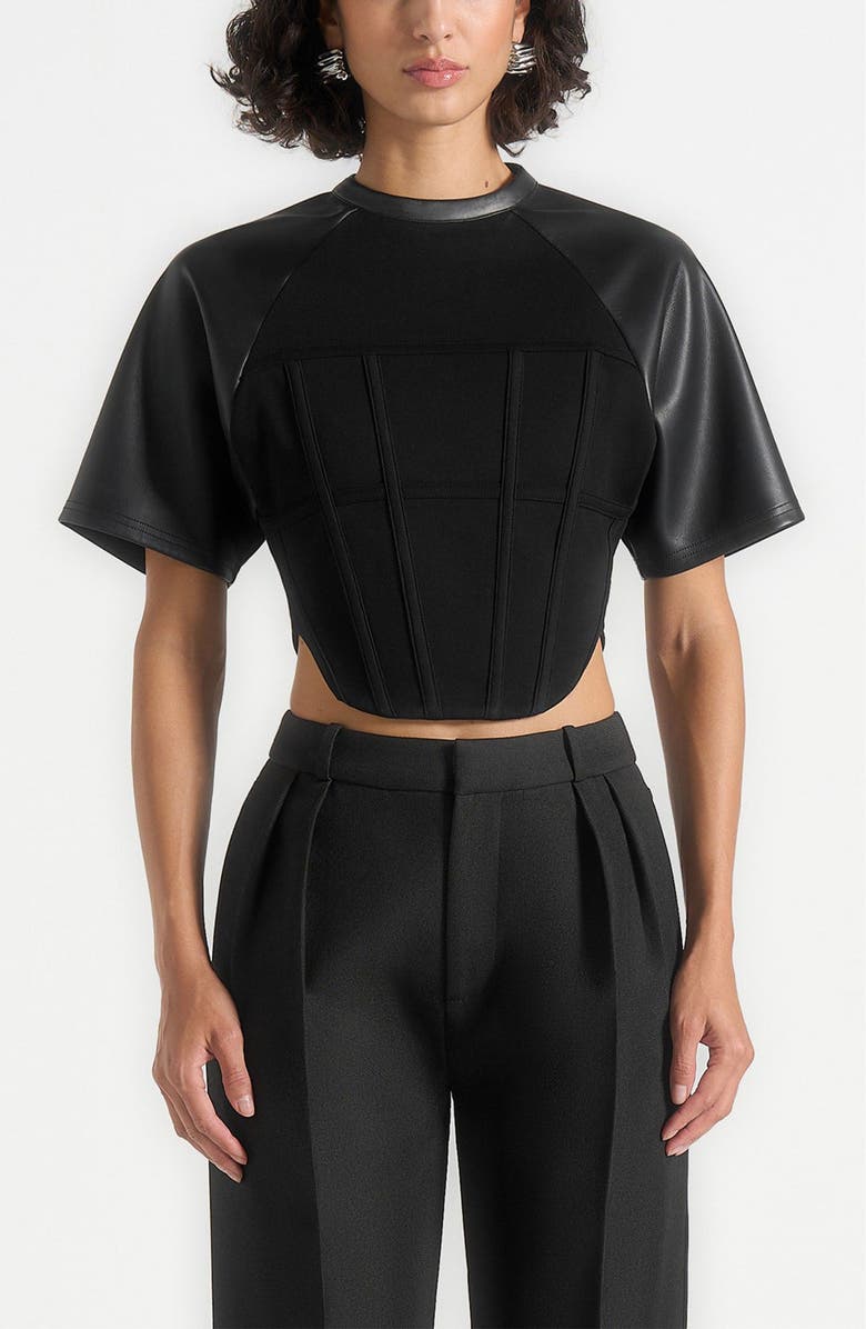 Manière De Voir Juline Corset T-Shirt, Alternate, color, Black