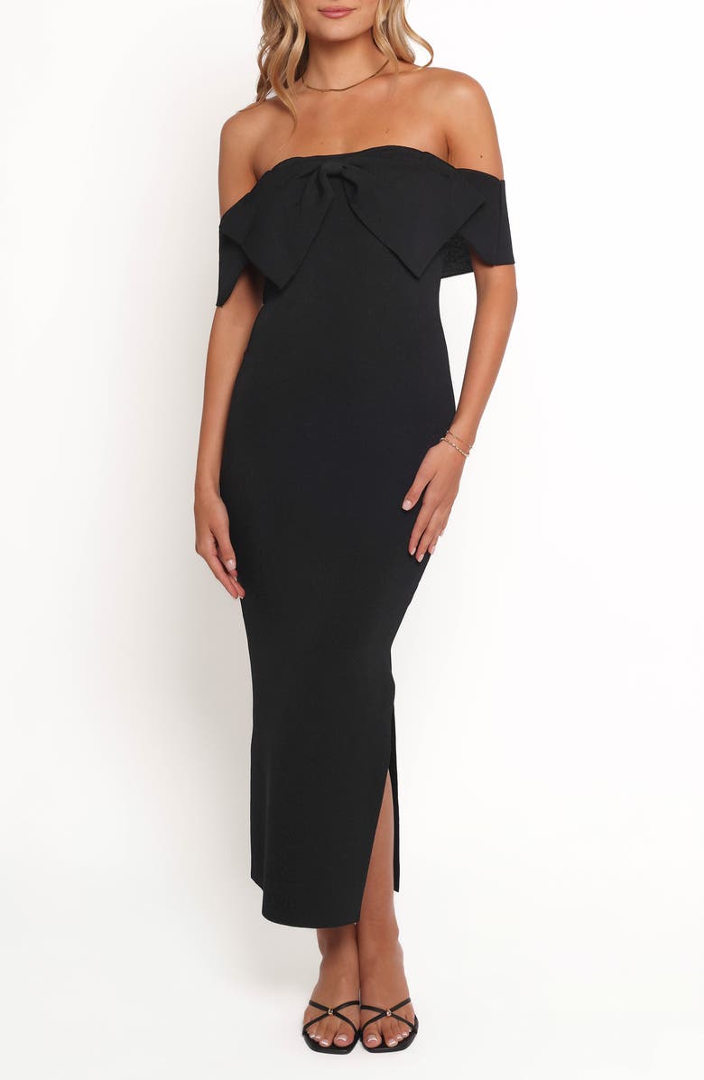 Petal & Pup Off the Shoulder Body-Con Midi Dress, Main, color, Black