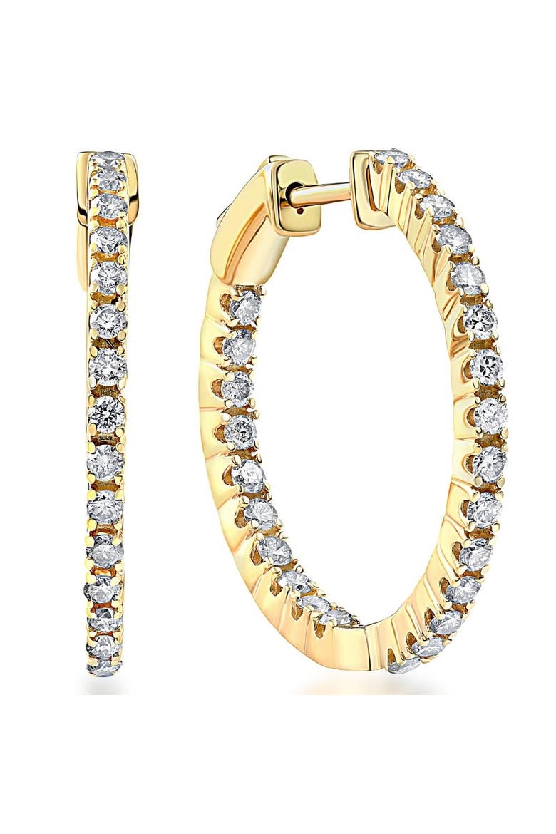 1 Ct Diamond Inside Outside Hoops Lab Grown Earrings Gold 1"Tall, Main, color, 10k Yellow Gold