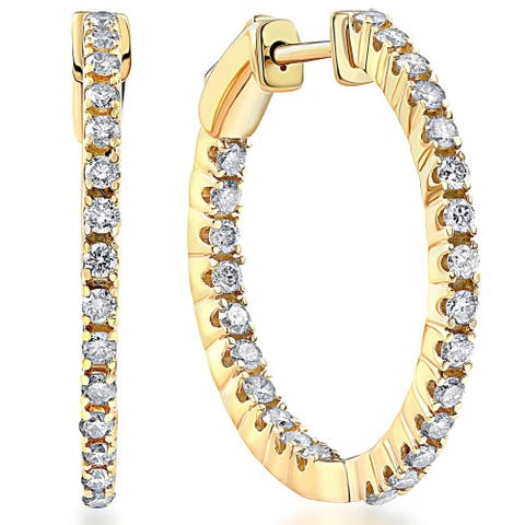 1 Ct Diamond Inside Outside Hoops Lab Grown Earrings Gold 1"Tall