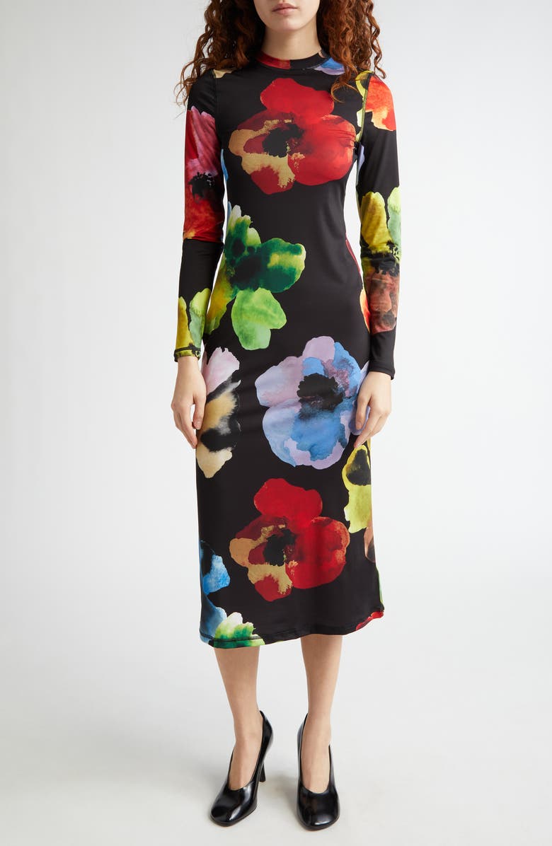 Stine Goya Print Long Sleeve Body-Con Stretch Jersey Midi Dress, Main, color, 