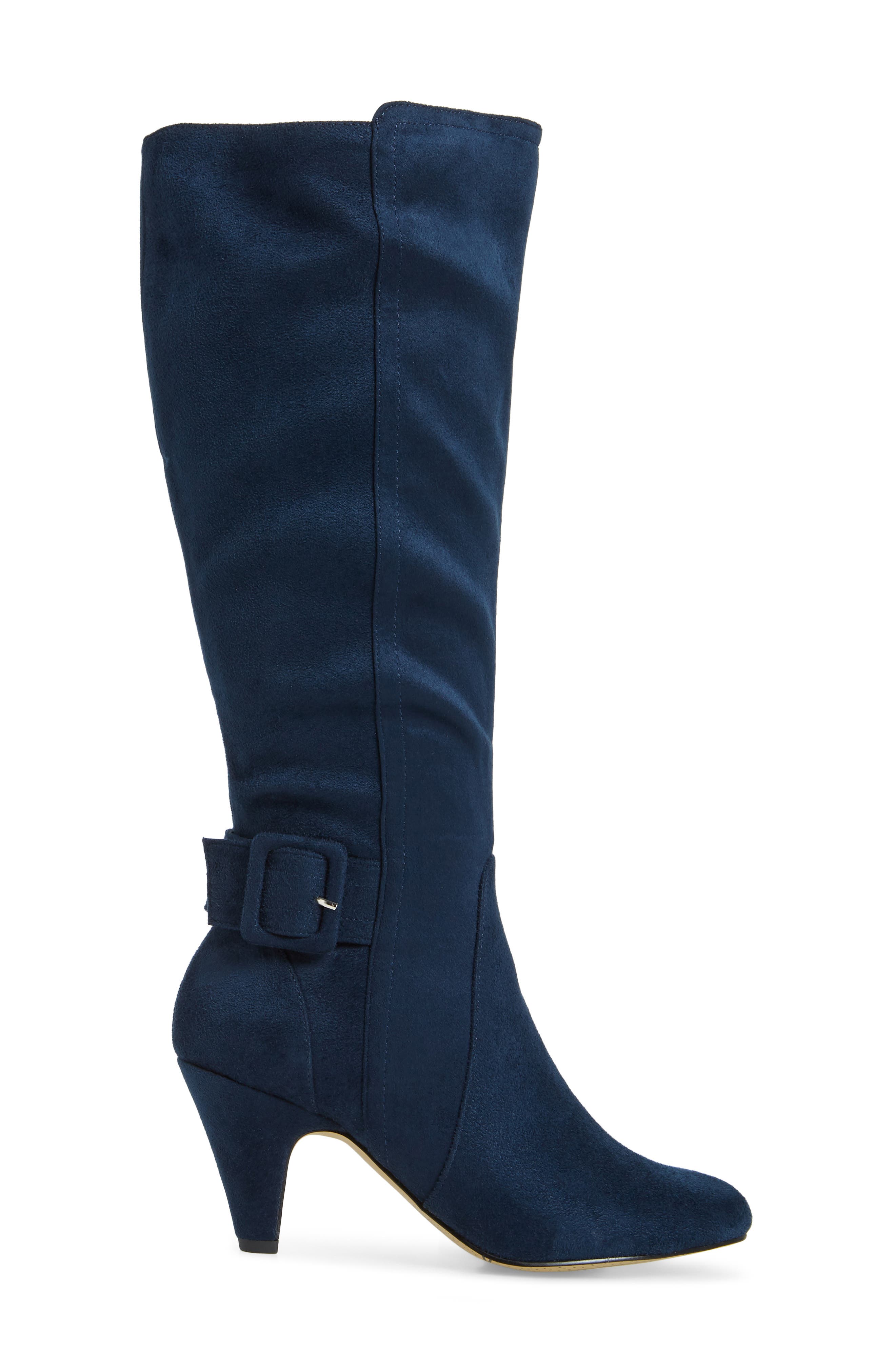 Bella Vita Troy Knee High Buckle Boot, Alternate, color, Navy Suede