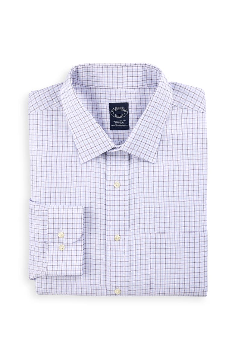 Brooks Brothers Big & Tall Non-Iron Tattersall Dress Shirt, Main, color, Purple