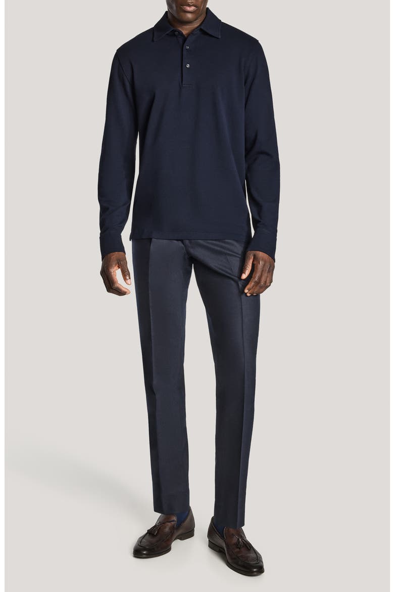 Long Sleeve Organic Cotton Polo, Alternate, color, NAVY