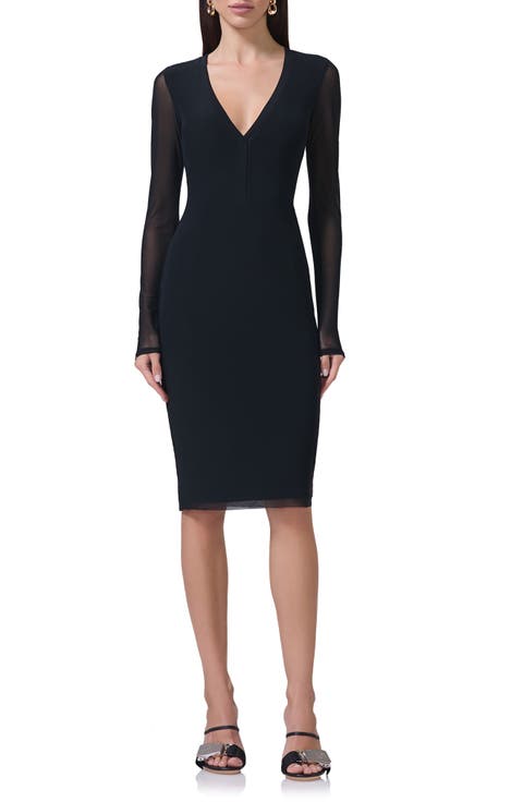 Diane Plunge Long Sleeve Mesh Dress