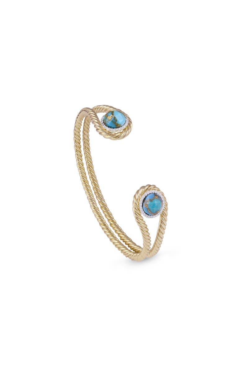 LuvMyJewelry Glory of the Sun Yellow Gold Plated Silver Turquoise Gemstone Diamond Women Cuff, Alternate, color,