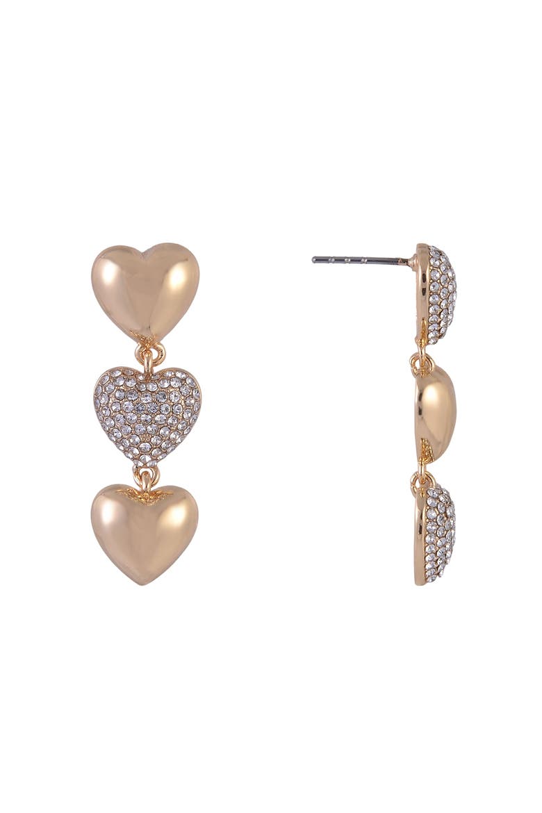 Linear Gold Tone Heart Earrings with Pave Stones, Alternate, color, Gold
