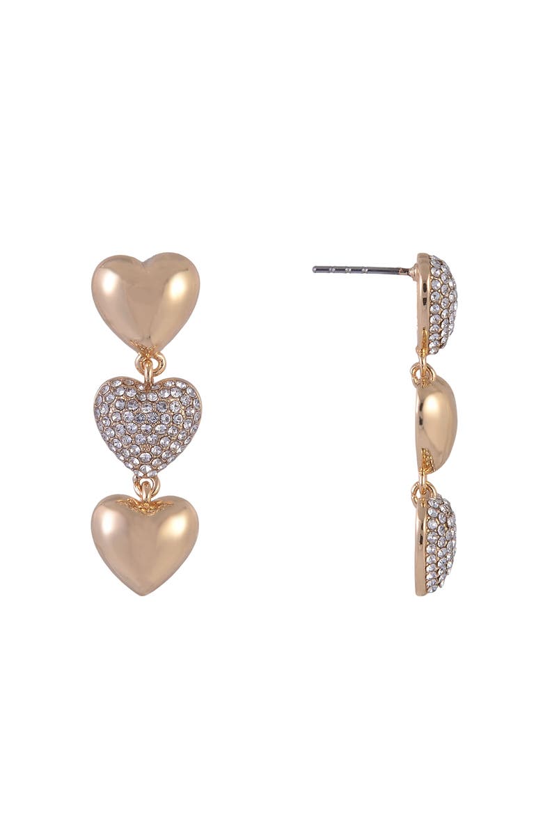 Hallmark Linear Gold Tone Heart Earrings with Pave Stones, Alternate, color, Gold
