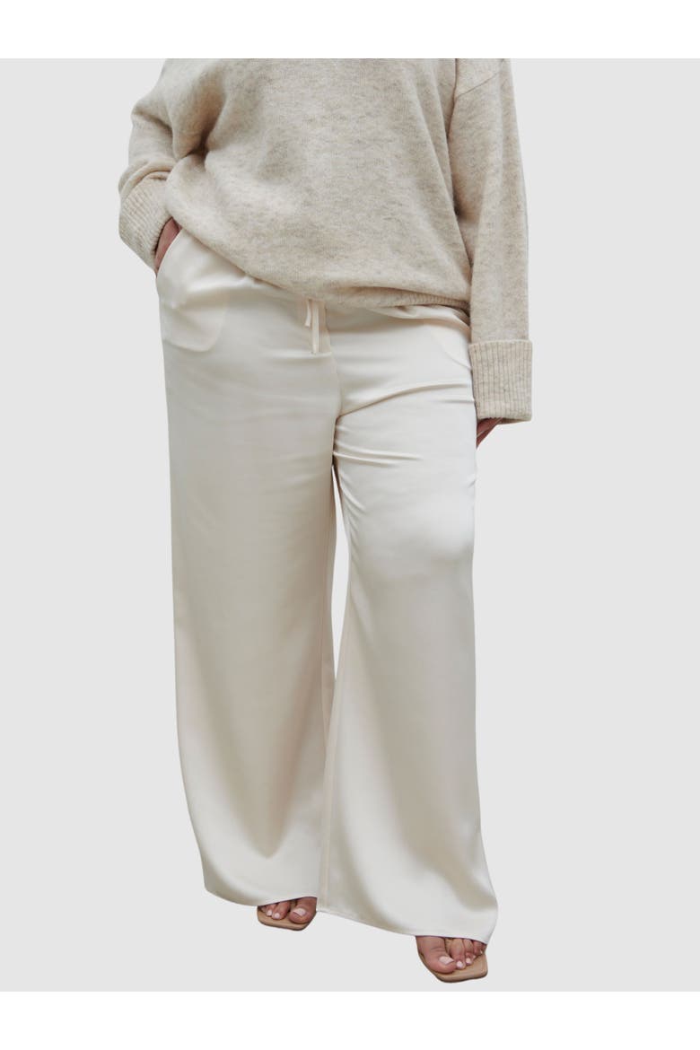 Curve Breya Satin Drawstring Trouser, Main, color, Oyster