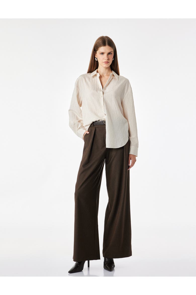 High Rise Pleated Wide Leg Tailored Trousers With Belt, Main, color, BROWN STRIPE