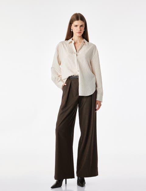 High Rise Pleated Wide Leg Tailored Trousers with Belt
