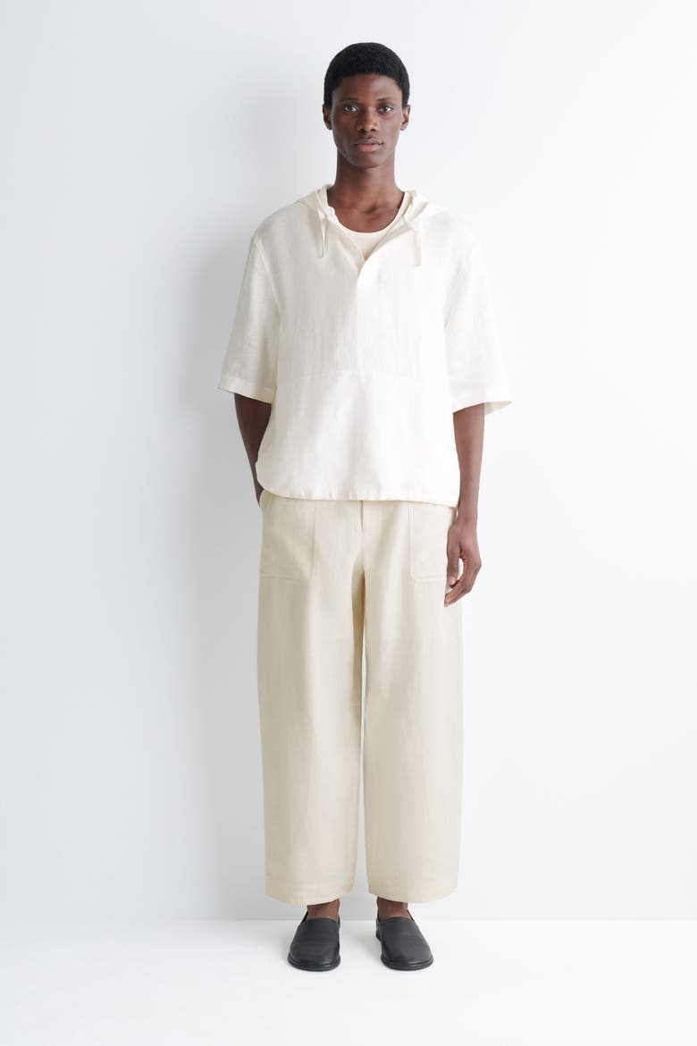 Linen Relaxed-fit Barrel-leg Pants, Main, color, OFF-WHITE