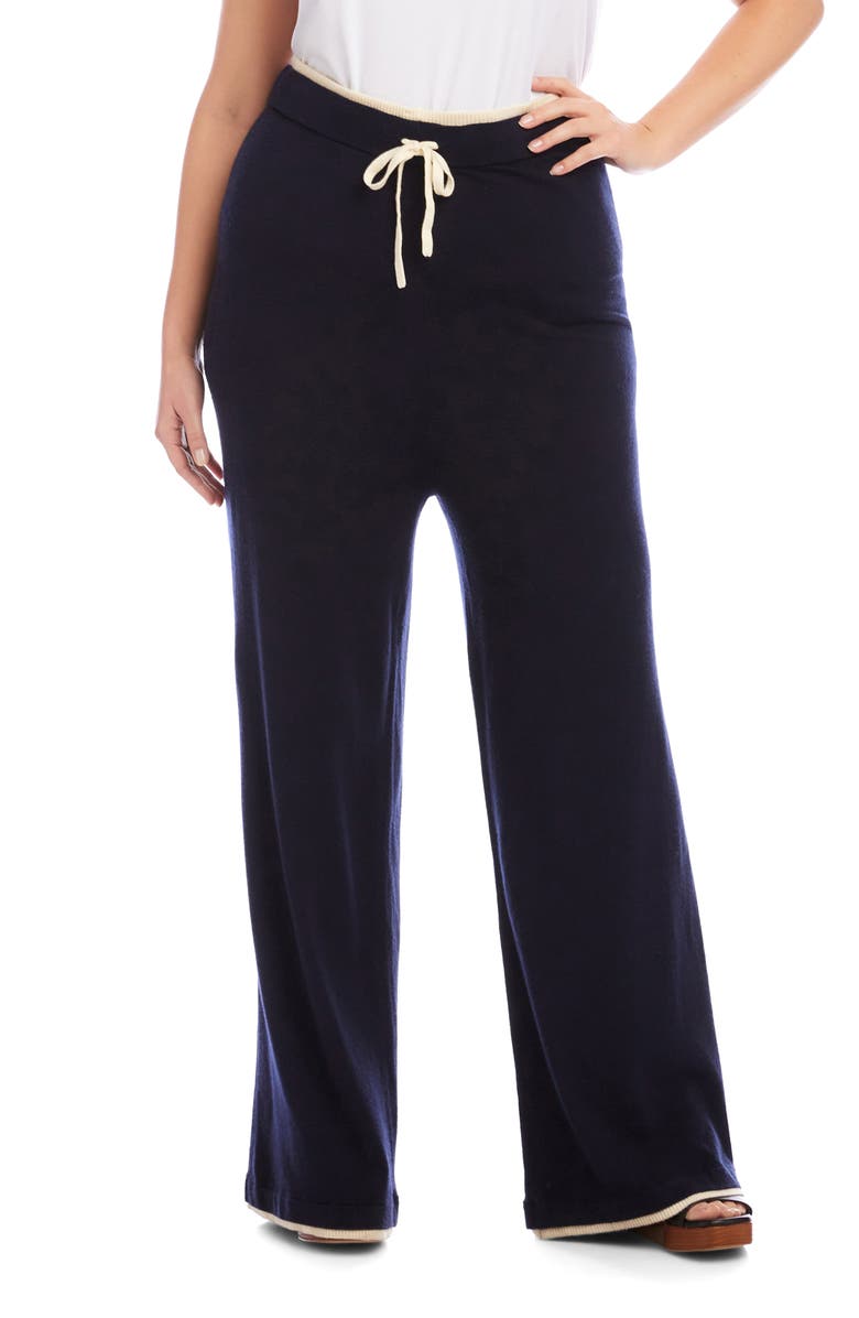 Karen Kane Contrast Trim Wide Leg Drawstring Pants, Main, color, Navy/ Cream