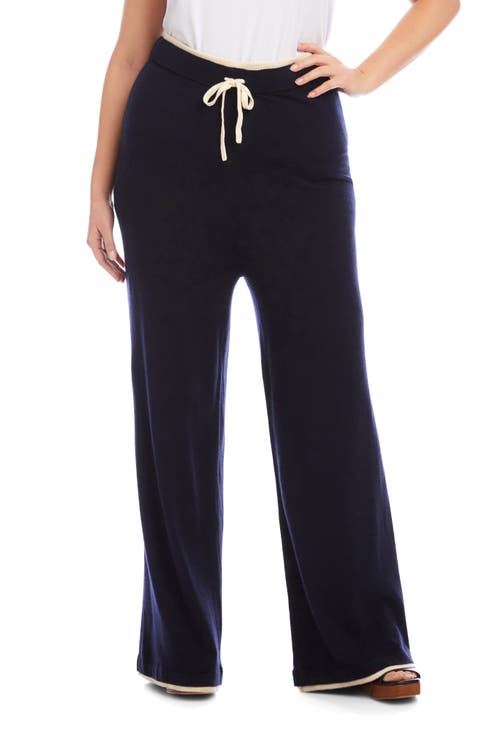 Contrast Trim Wide Leg Drawstring Pants (Plus)