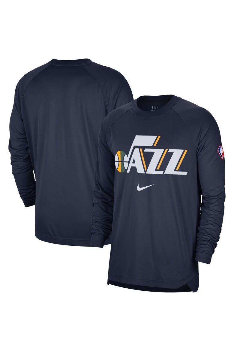 Men's Nike Navy Utah Jazz 75th Anniversary Pregame Shooting Performance Raglan Long Sleeve T-Shirt, Main, color, Navy