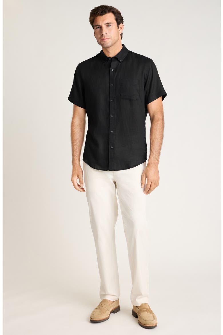 Slim Fit Linen Short Sleeve Shirt, Alternate, color, BLACK LINEN
