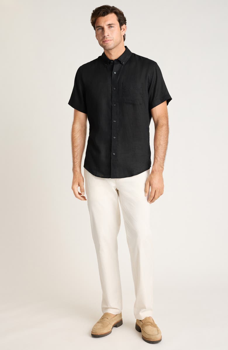 Bonobos Slim Fit Linen Short Sleeve Shirt, Alternate, color, Black Linen