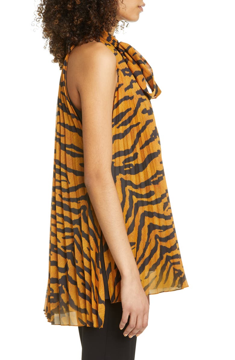 Adam Lippes Pleated Tiger Print Voile Halter Blouse, Alternate, color,