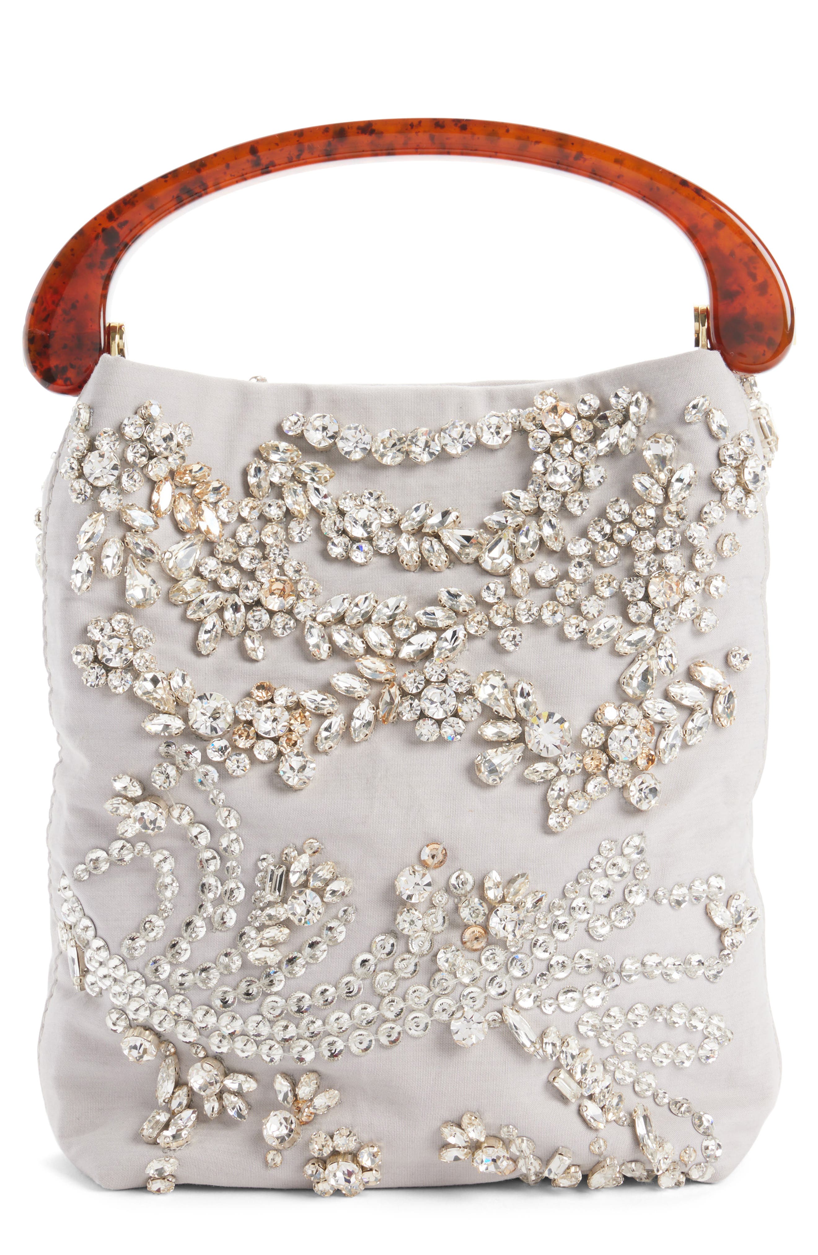 Dries Van Noten Micro Crystal Embellished Top Handle Bag, Main, color, 800 Light Grey